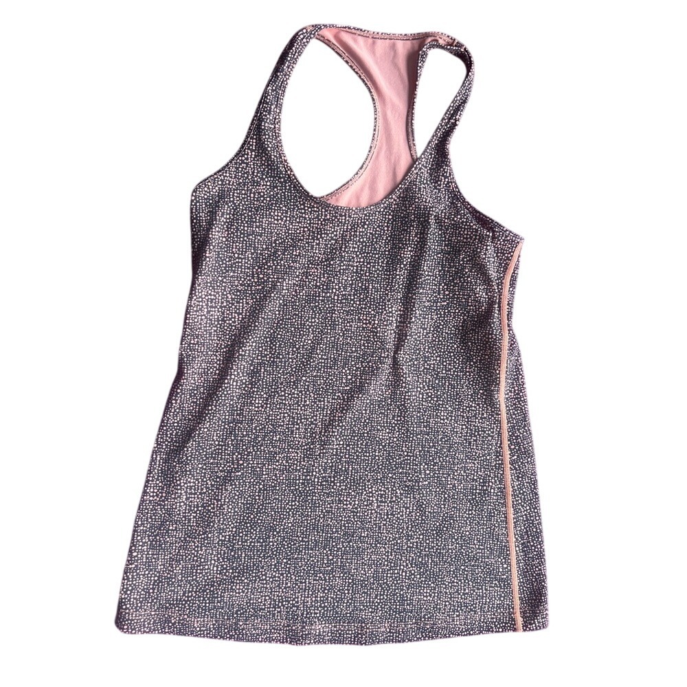 Lululemon Athletica Womens Racerback Womens Tank Top Sz 10 Black Pink Dot - Picture 1 of 4